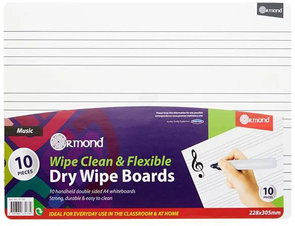 10 Dry Wipe Boards - 228x305mm - Music