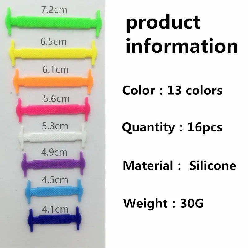 16pcs/lot Silicone Shoelaces Elastic Shoe Laces Special No Tie Shoelace for Men Women Lacing Rubber Zapatillas 13 Colors