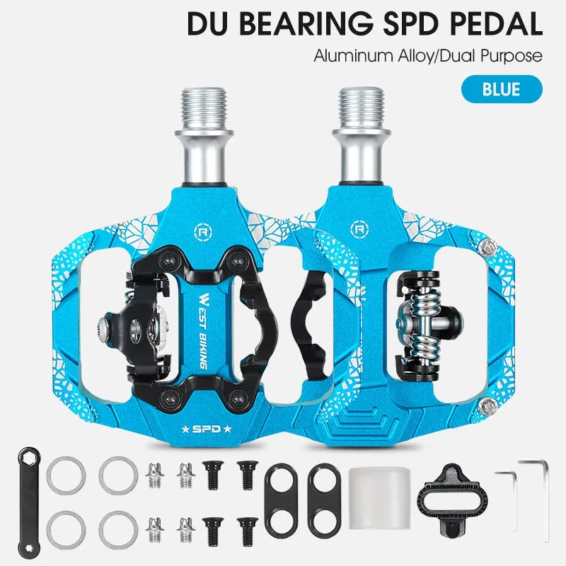 2 In 1 Bicycle Pedals SPD Self-Locking Pedal DU Bearing MTB Road Bike Anti-slip Flat Pedals Cycling Part Accessories