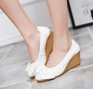 2016 Fashion Women Wedge Shoes Genuine Leather Round toe High Heels Pumps Woman Mom Shoes