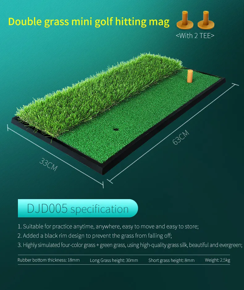 30cm*60cm Dual-grass Golf Hitting Mat With Rubber Tee