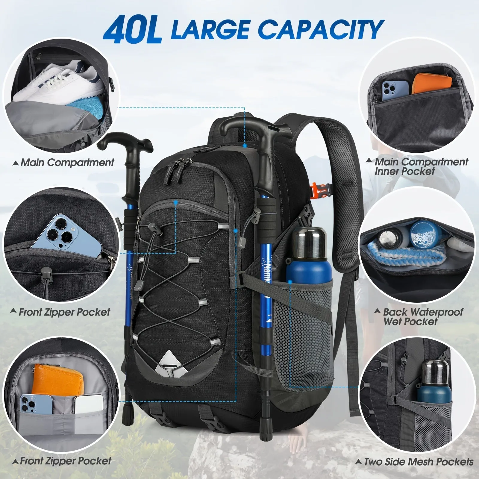 40L Waterproof Hiking Backpack - Ultra-Lightweight & Packable for Camping, Day Hiking & Outdoor Travel - Durable, Foldable, Unisex Design, Perfect for Adventure Seekers