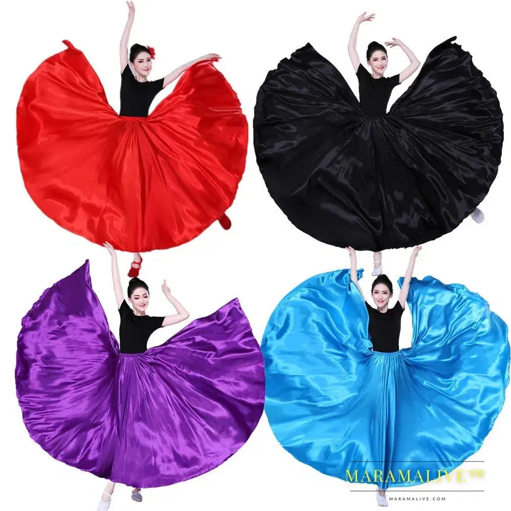 720 Degree Satin Skirt Belly Dance Costume Women Gypsy Long Skirts Dancer Practice Wear 12 Colors 105cm 110cm Dance Skirt 115cm