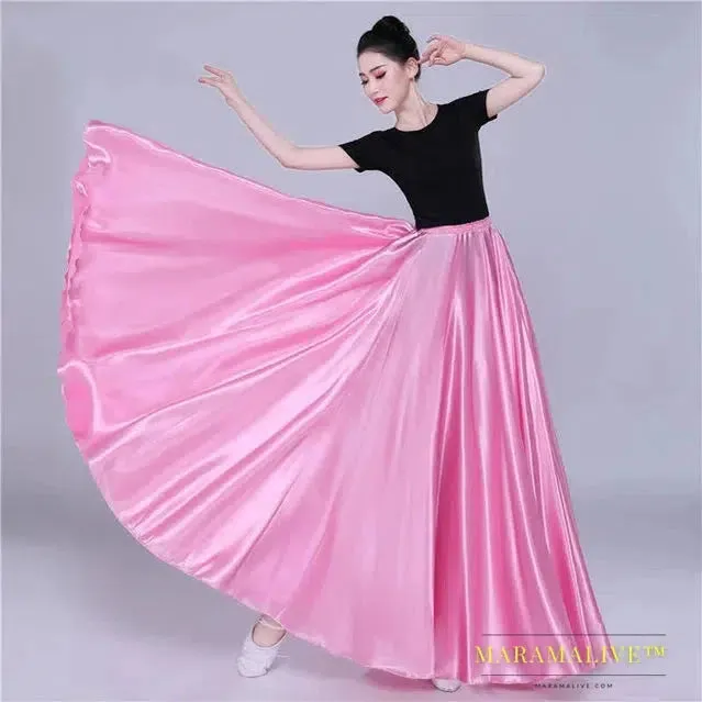 720 Degree Satin Skirt Belly Dance Costume Women Gypsy Long Skirts Dancer Practice Wear 12 Colors 105cm 110cm Dance Skirt 115cm