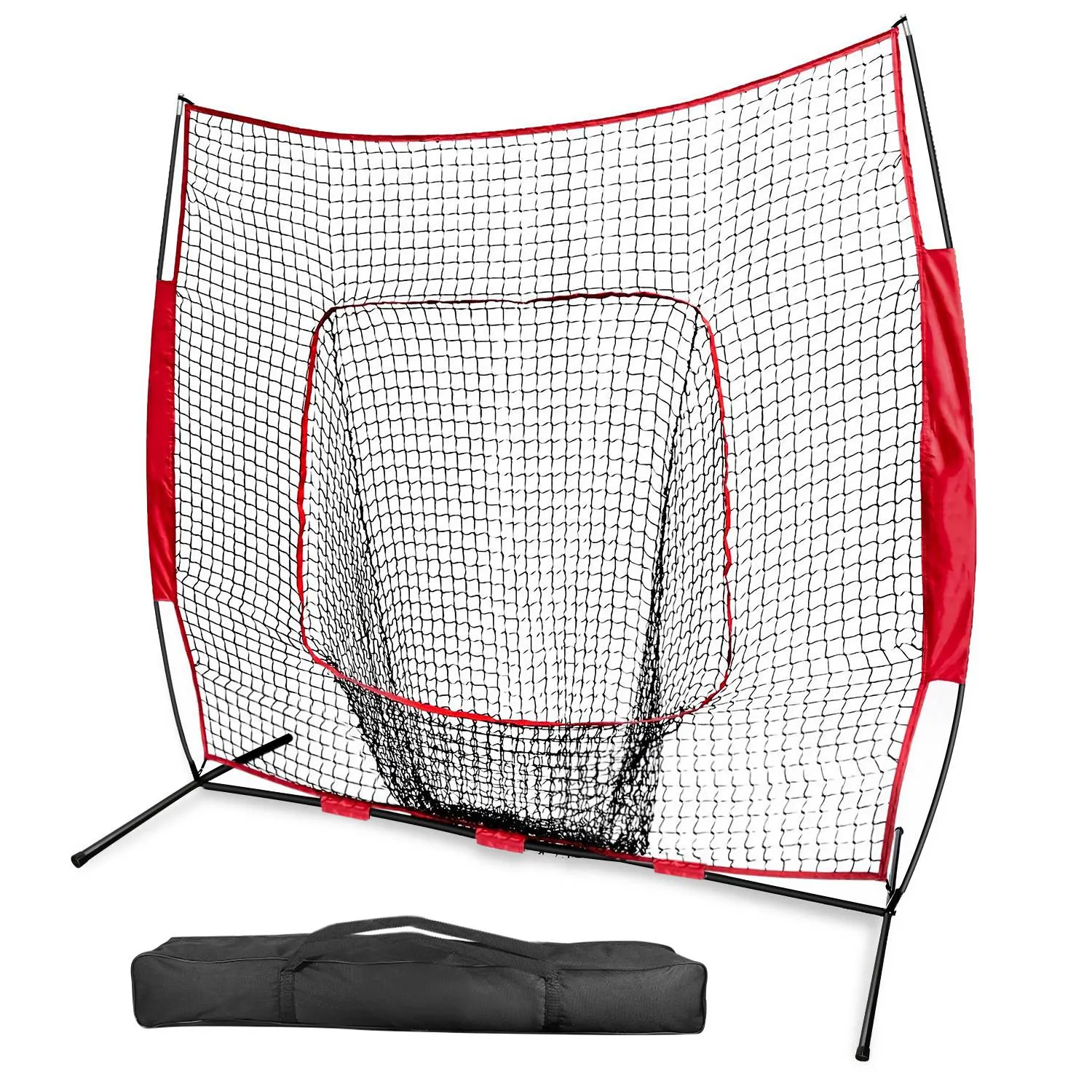 7x7ft Baseball Softball Teeball Practice Net Batting Hitting Pitching Training Net w/ Bow Frame Carrying Bag for Solo Team Training