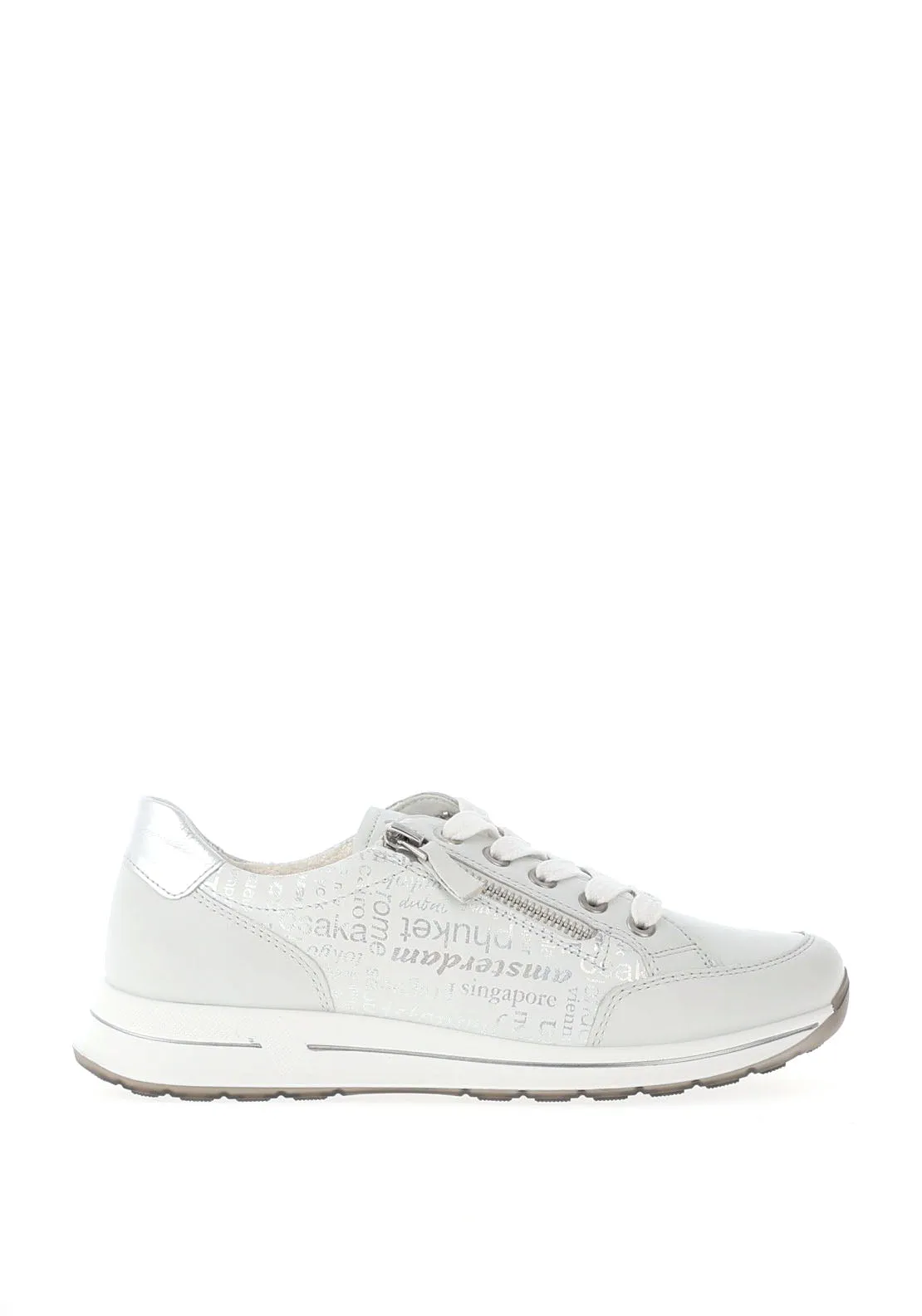 Ara Leather Printed Side Zip Trainers, White