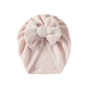 Baby Girl Waffle Bow Turban in Ivory