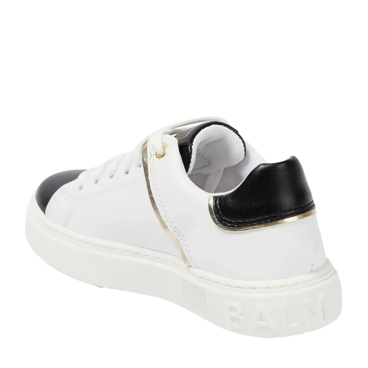 Balmain Kids Golden Logo Black and White Trainers