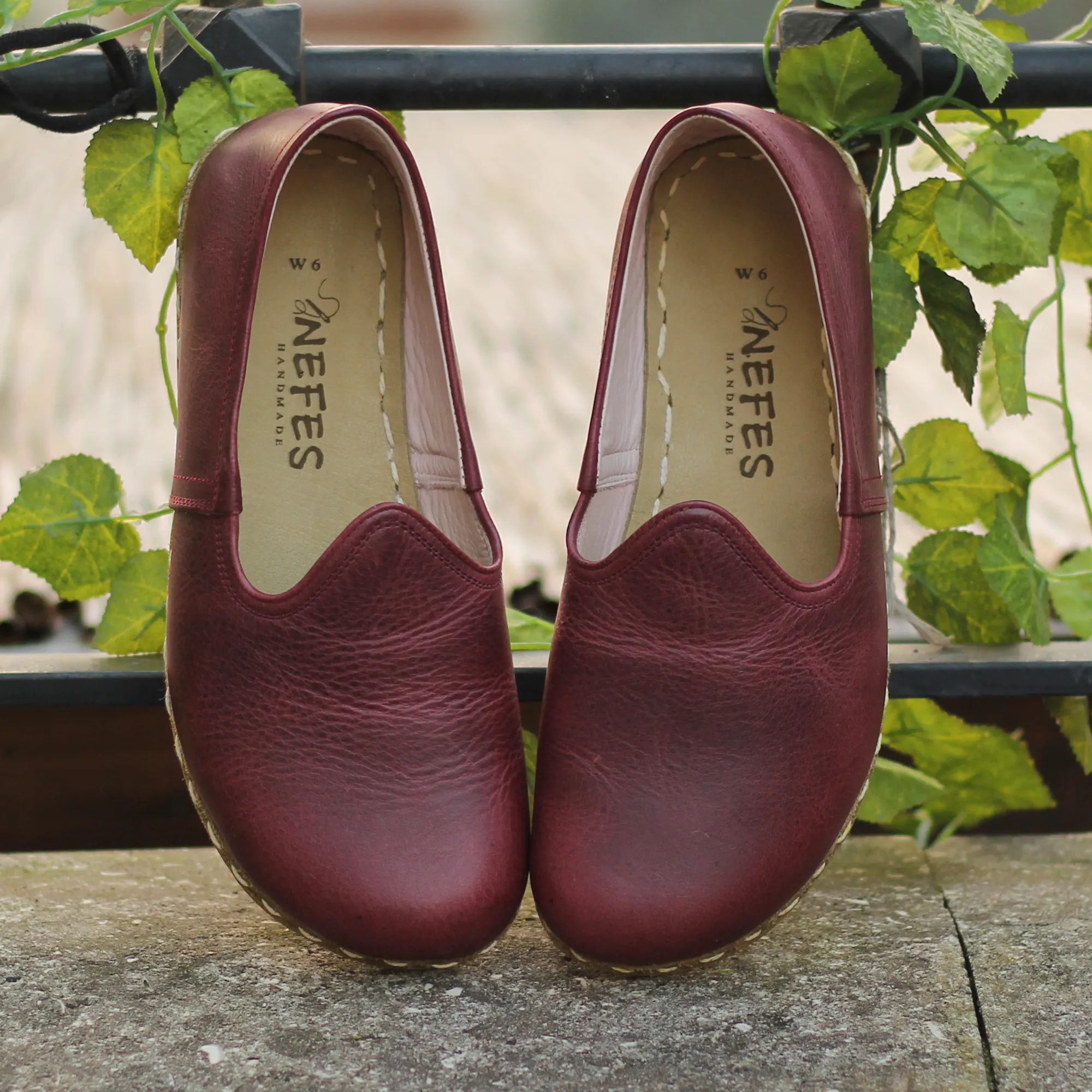 Barefoot Burgundy Leather Shoes: Handmade For Men's