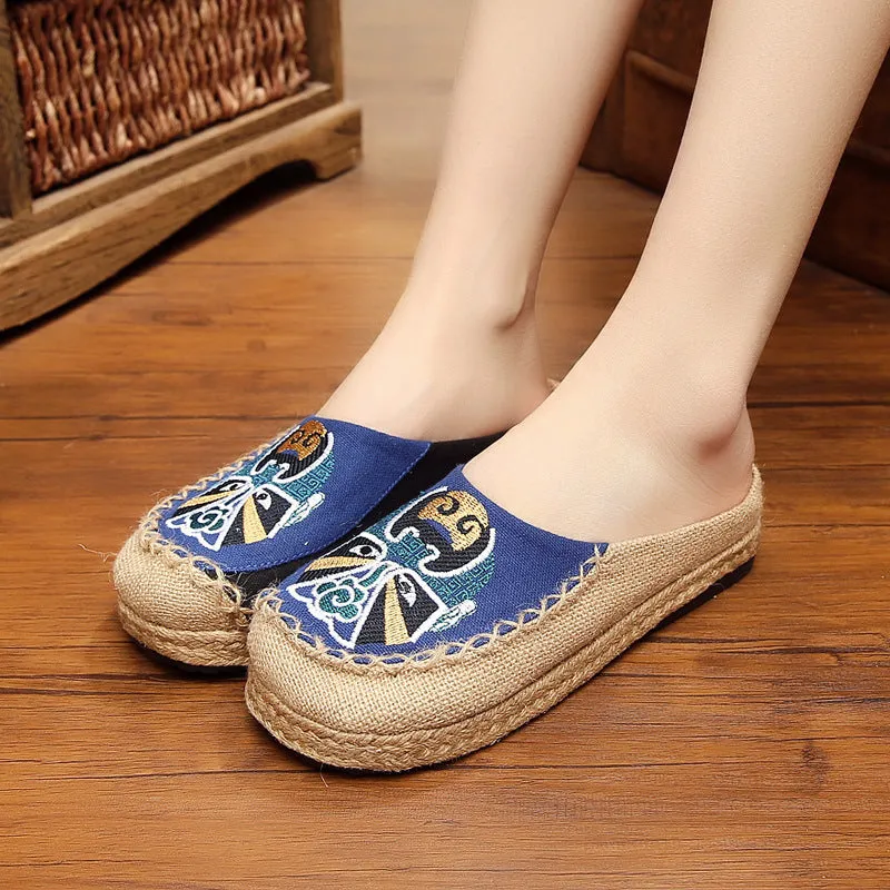 Beijing Opera facial makeup embroidered head shoes handmade cloth shoes embroidered linen grass literary shoes