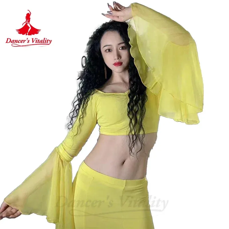 Belly Dance Costume for Women Long Sleeves Top fish Tail Long Skirt 2pcs Custom Adutl Chidlren Belly Dancing Practice Clothes