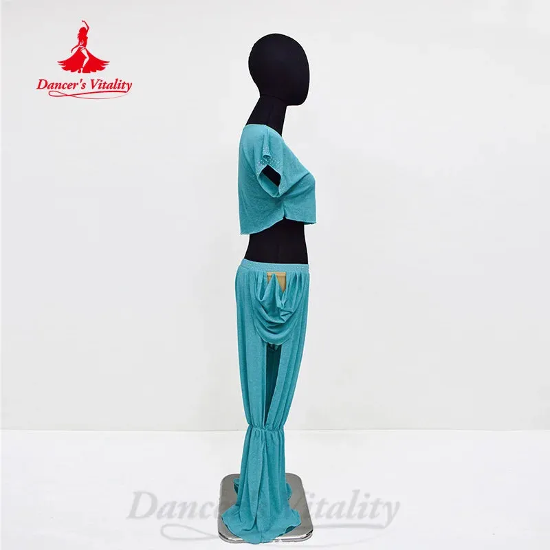 Belly Dance Practice Clothes Set Short Sleeves Top trousers 2pcs Customized Children Bellydancing Suit Kid Oriental Outfit