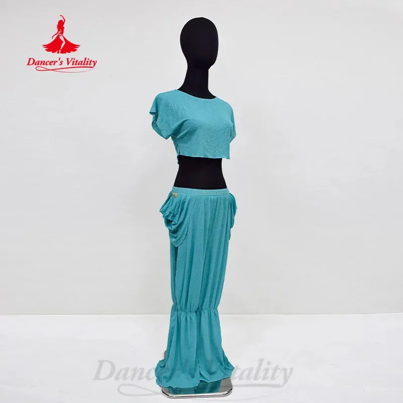 Belly Dance Practice Clothes Set Short Sleeves Top trousers 2pcs Customized Children Bellydancing Suit Kid Oriental Outfit