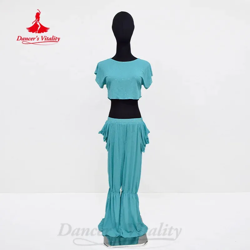 Belly Dance Practice Clothes Set Short Sleeves Top trousers 2pcs Customized Children Bellydancing Suit Kid Oriental Outfit