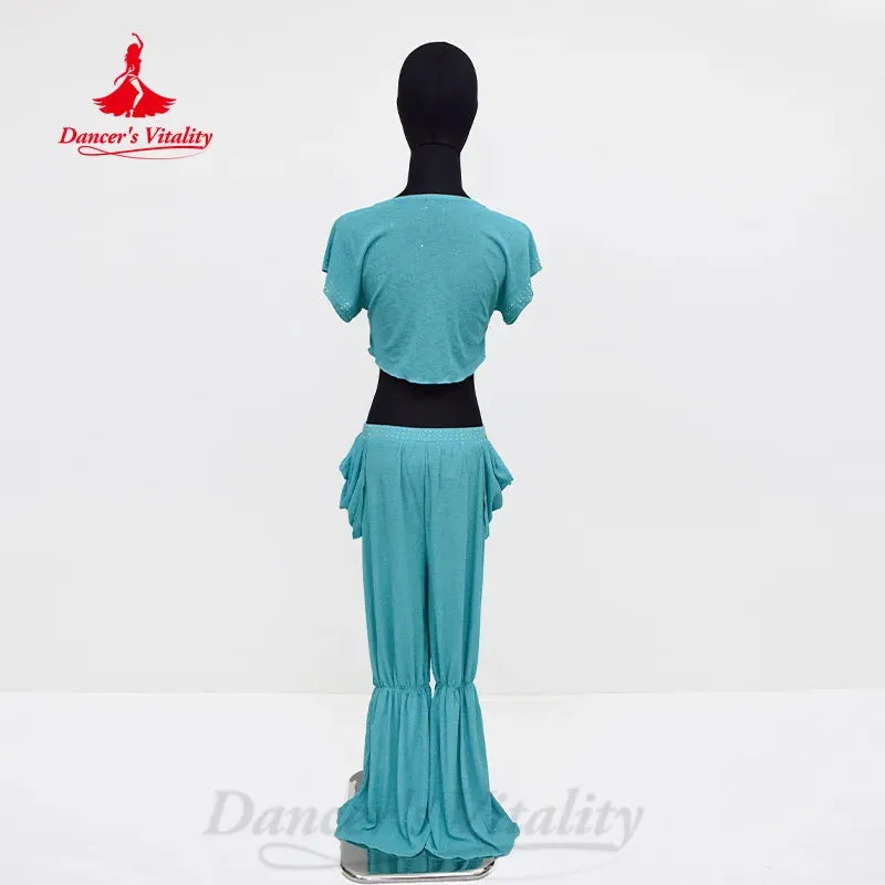 Belly Dance Practice Clothes Set Short Sleeves Top trousers 2pcs Customized Children Bellydancing Suit Kid Oriental Outfit