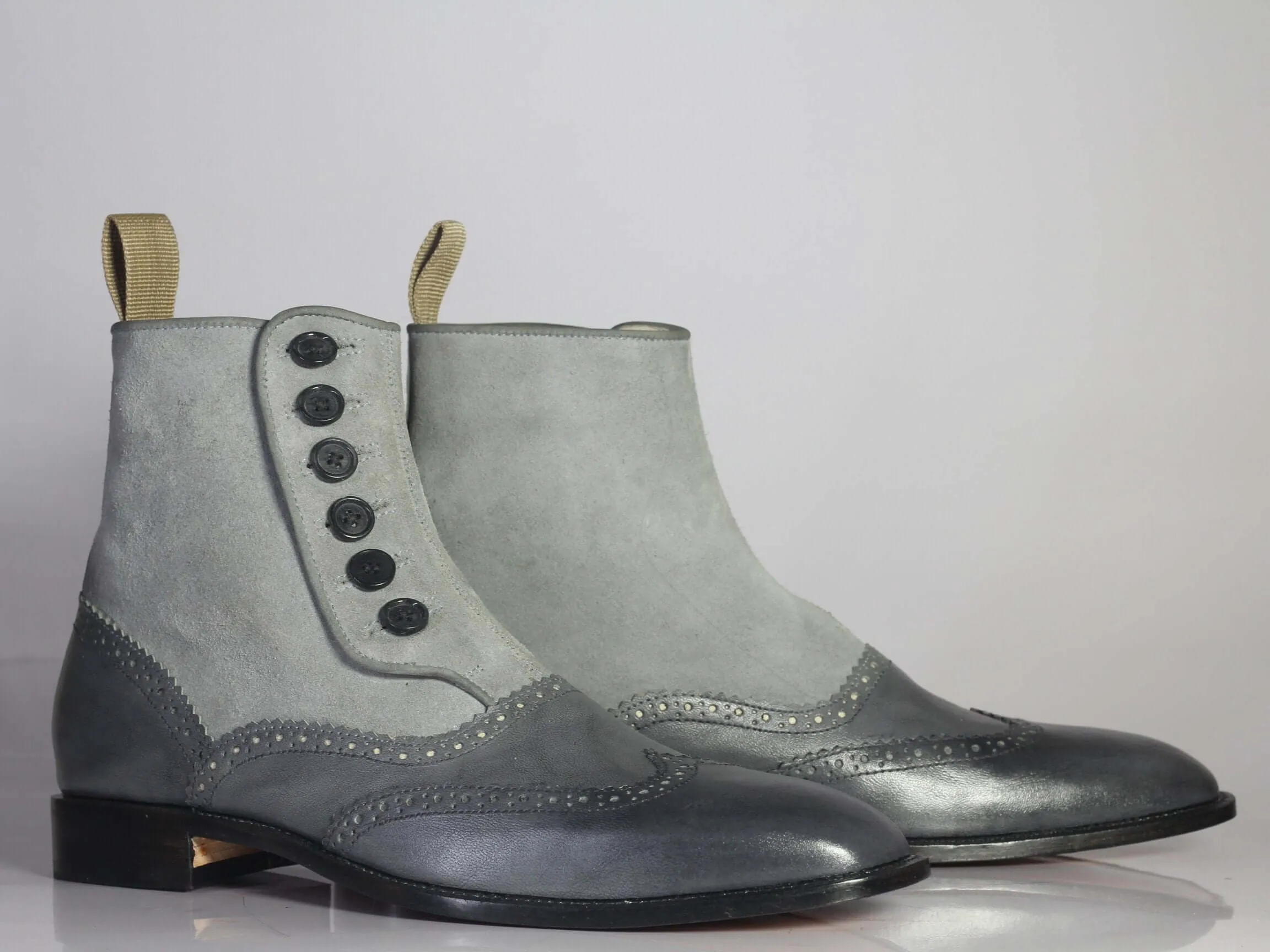 Bespoke Gary Leather Suede Wing Tip Button Top Boots