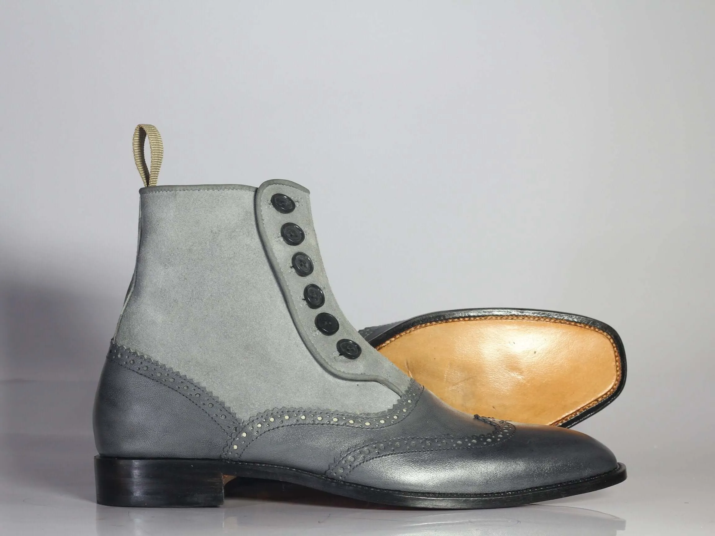 Bespoke Gary Leather Suede Wing Tip Button Top Boots