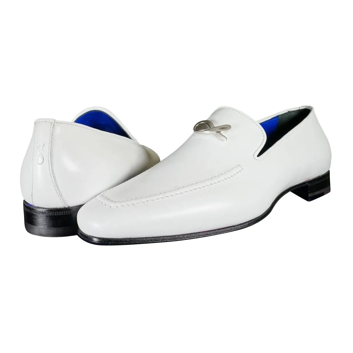 Bianco With Silver Hardware Leather Loafers