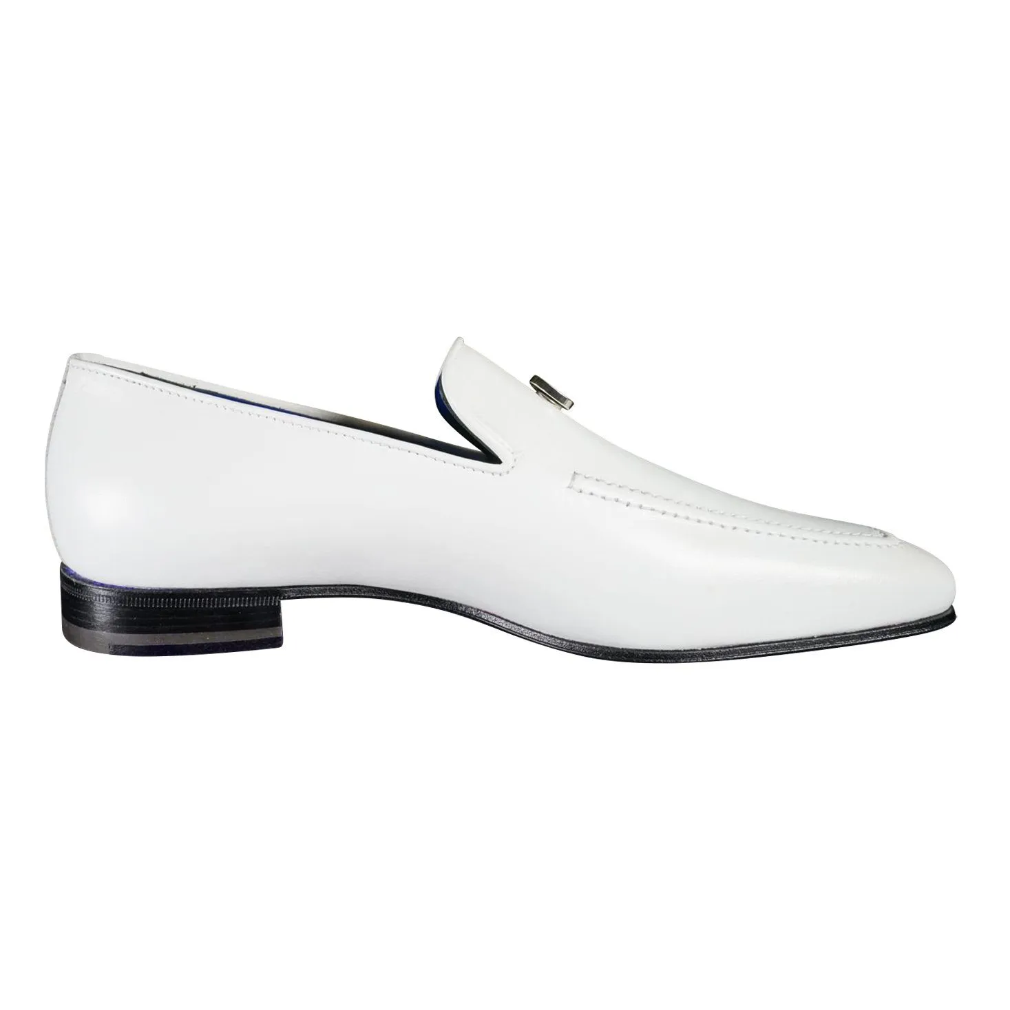 Bianco With Silver Hardware Leather Loafers