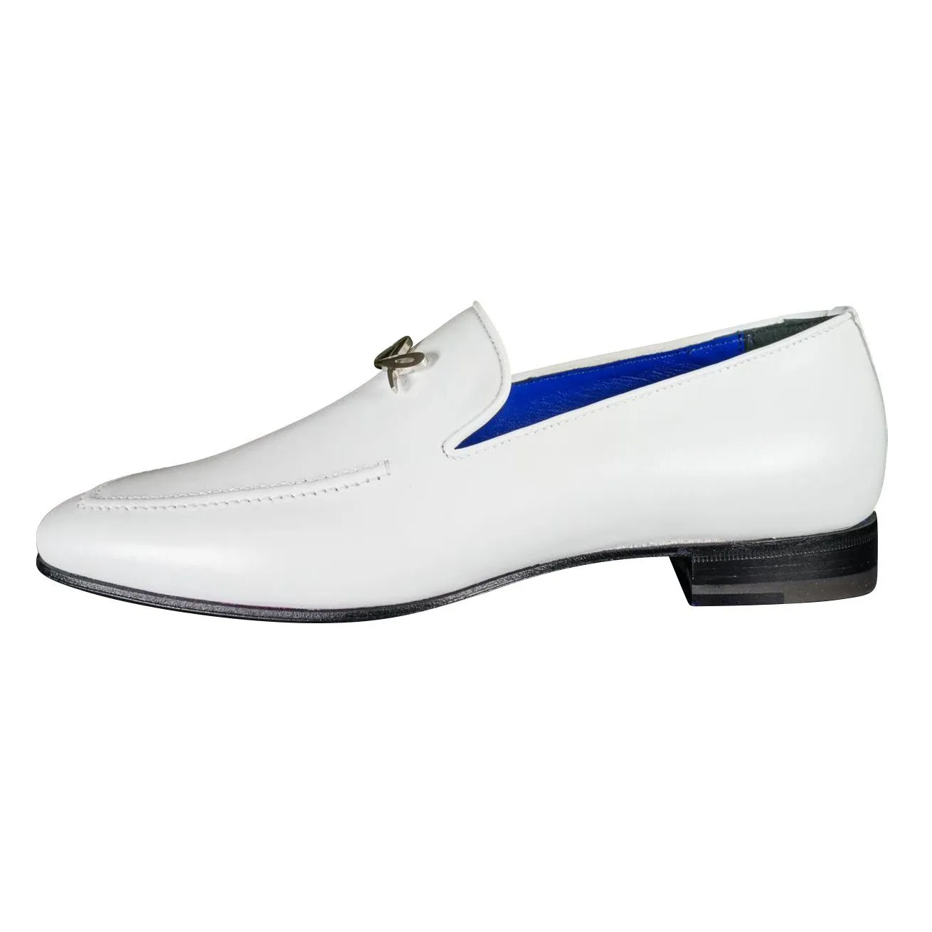 Bianco With Silver Hardware Leather Loafers