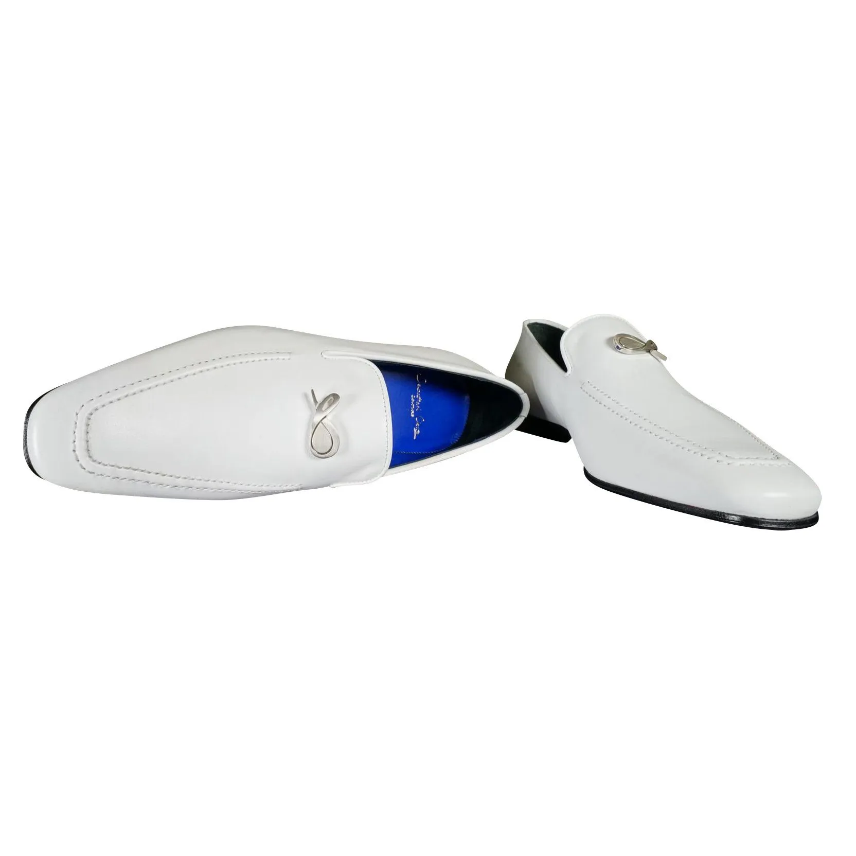 Bianco With Silver Hardware Leather Loafers