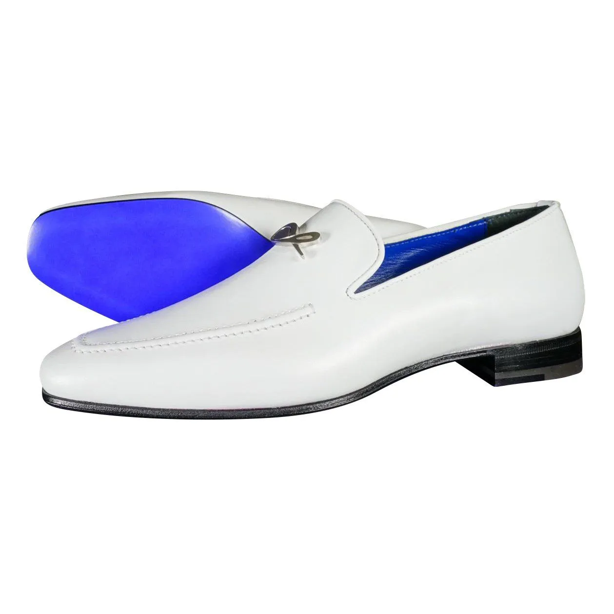 Bianco With Silver Hardware Leather Loafers