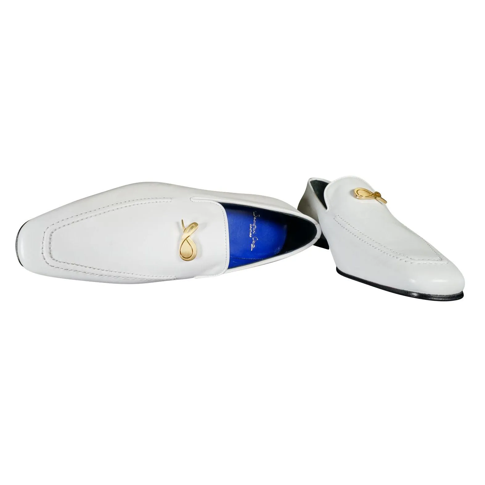 Bianco With Yellow Gold Hardware Leather Loafers