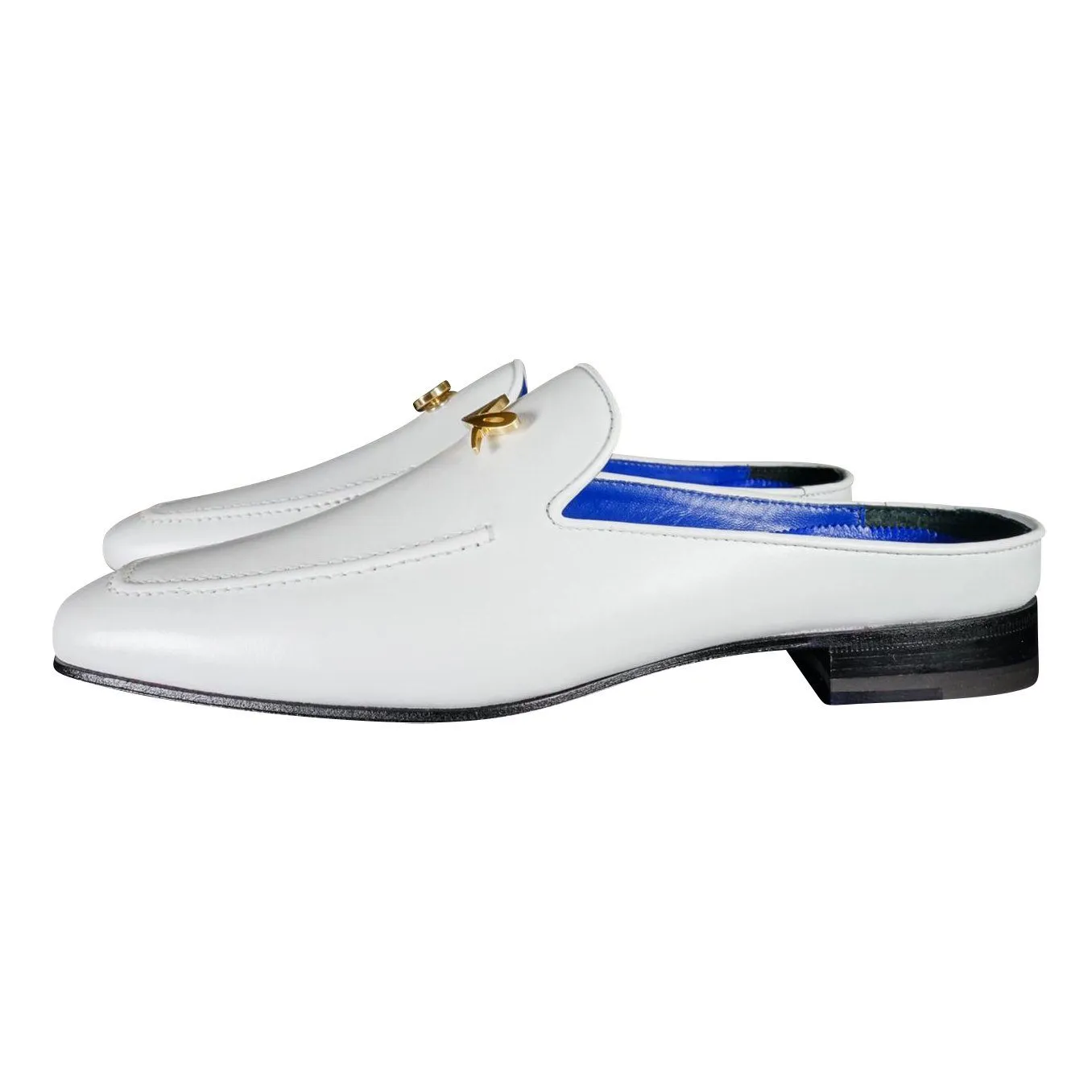 Bianco With Yellow Gold Hardware Leather Slippers