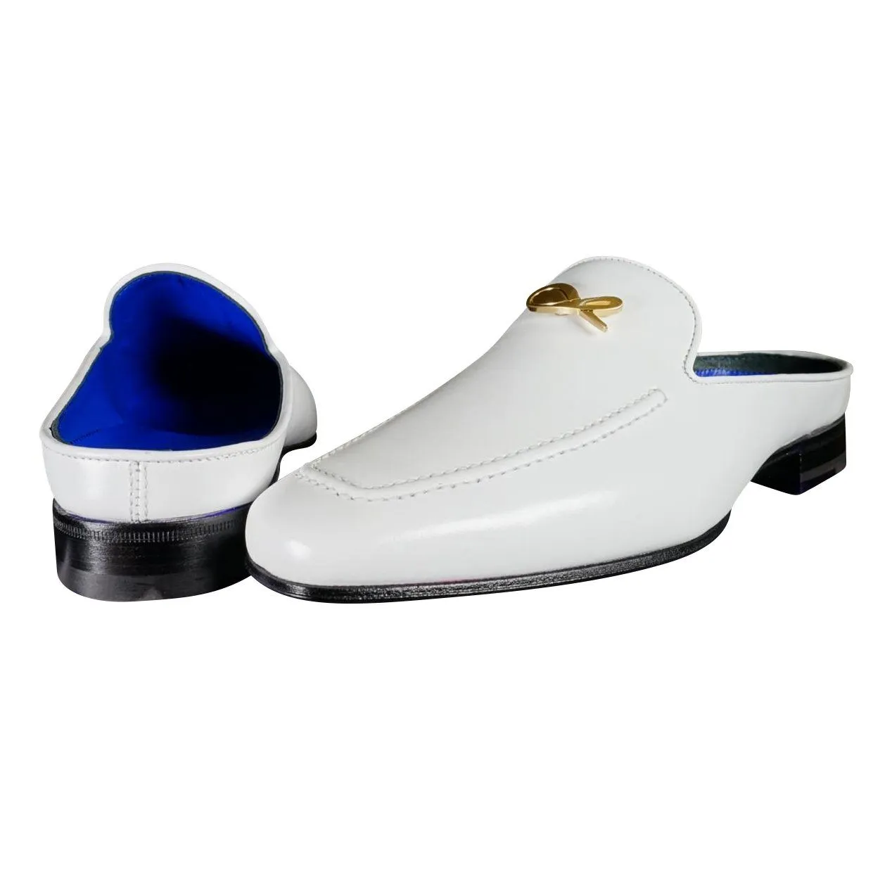 Bianco With Yellow Gold Hardware Leather Slippers