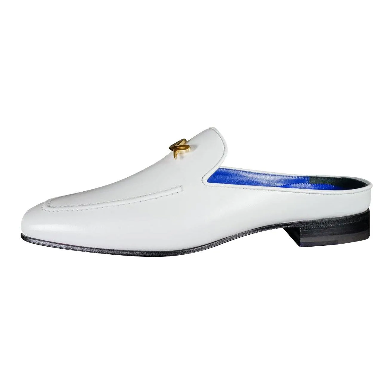 Bianco With Yellow Gold Hardware Leather Slippers