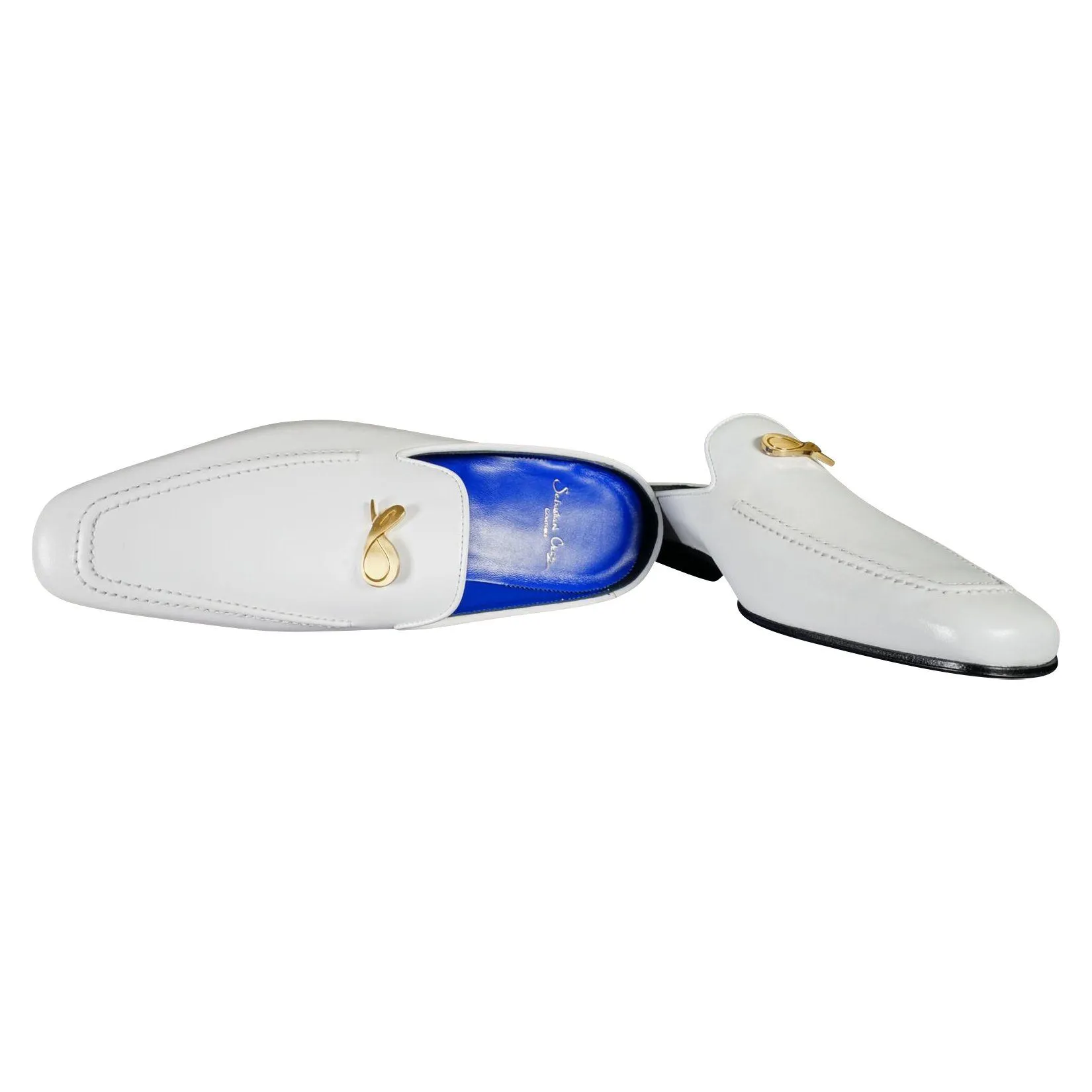 Bianco With Yellow Gold Hardware Leather Slippers