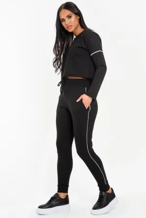 Black White Detail Line Sweatshirt and Jogger Set - Shealee