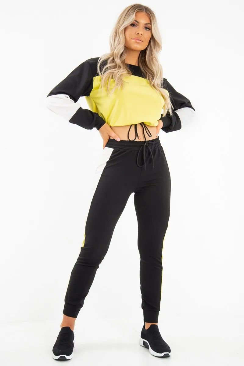 Black Yellow Colour Block Sweatshirt Tracksuit - Kazia