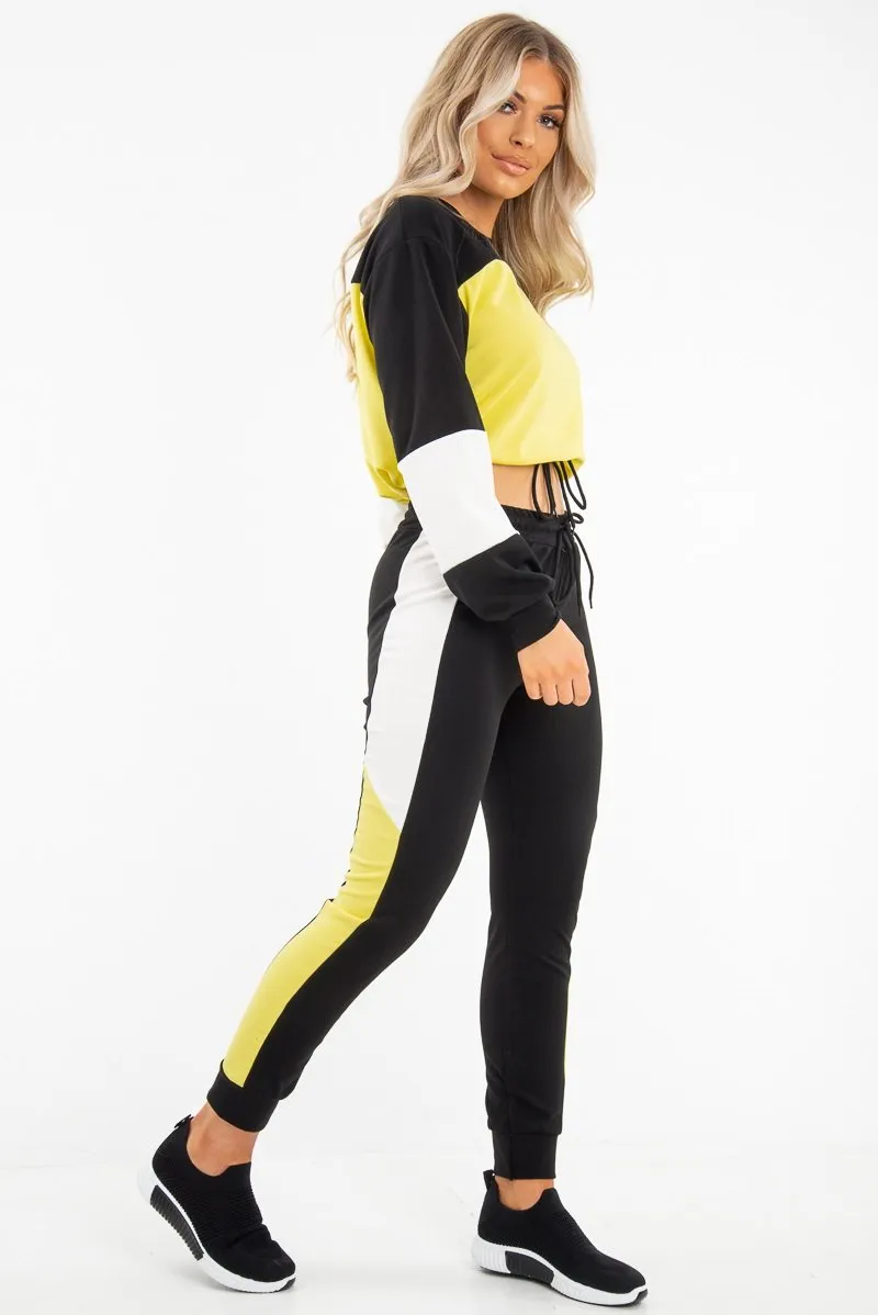 Black Yellow Colour Block Sweatshirt Tracksuit - Kazia