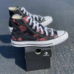 Blood Splatter Black High Tops - Custom Black High Top Sneakers - Custom Converse Shoes