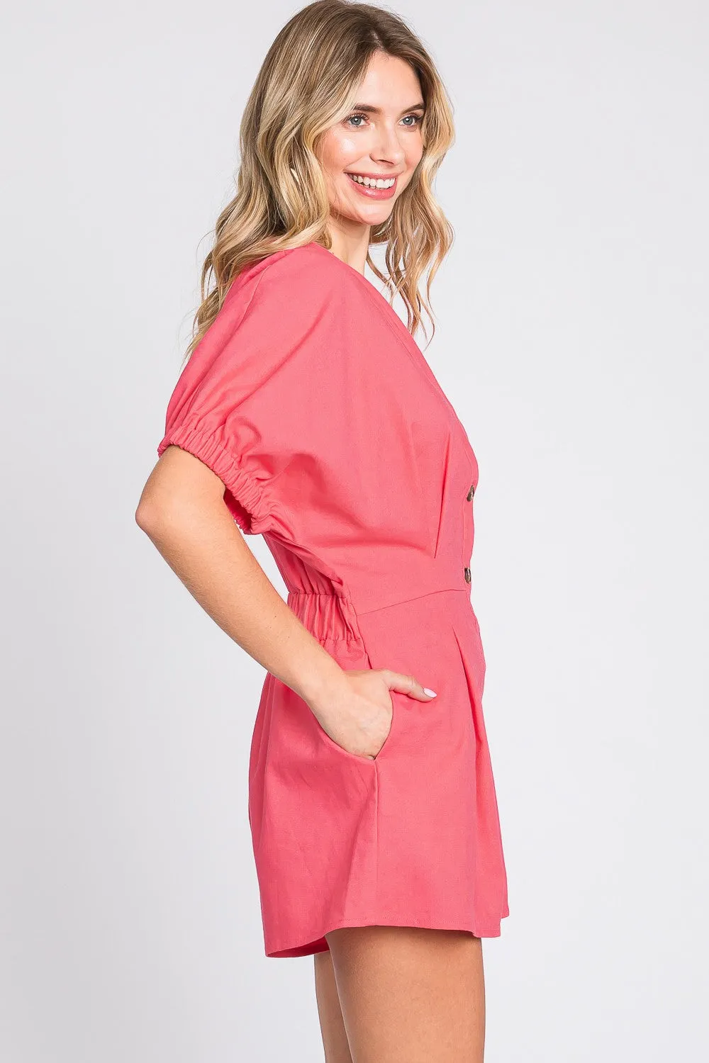 Breezy Chic Half Button Linen Romper