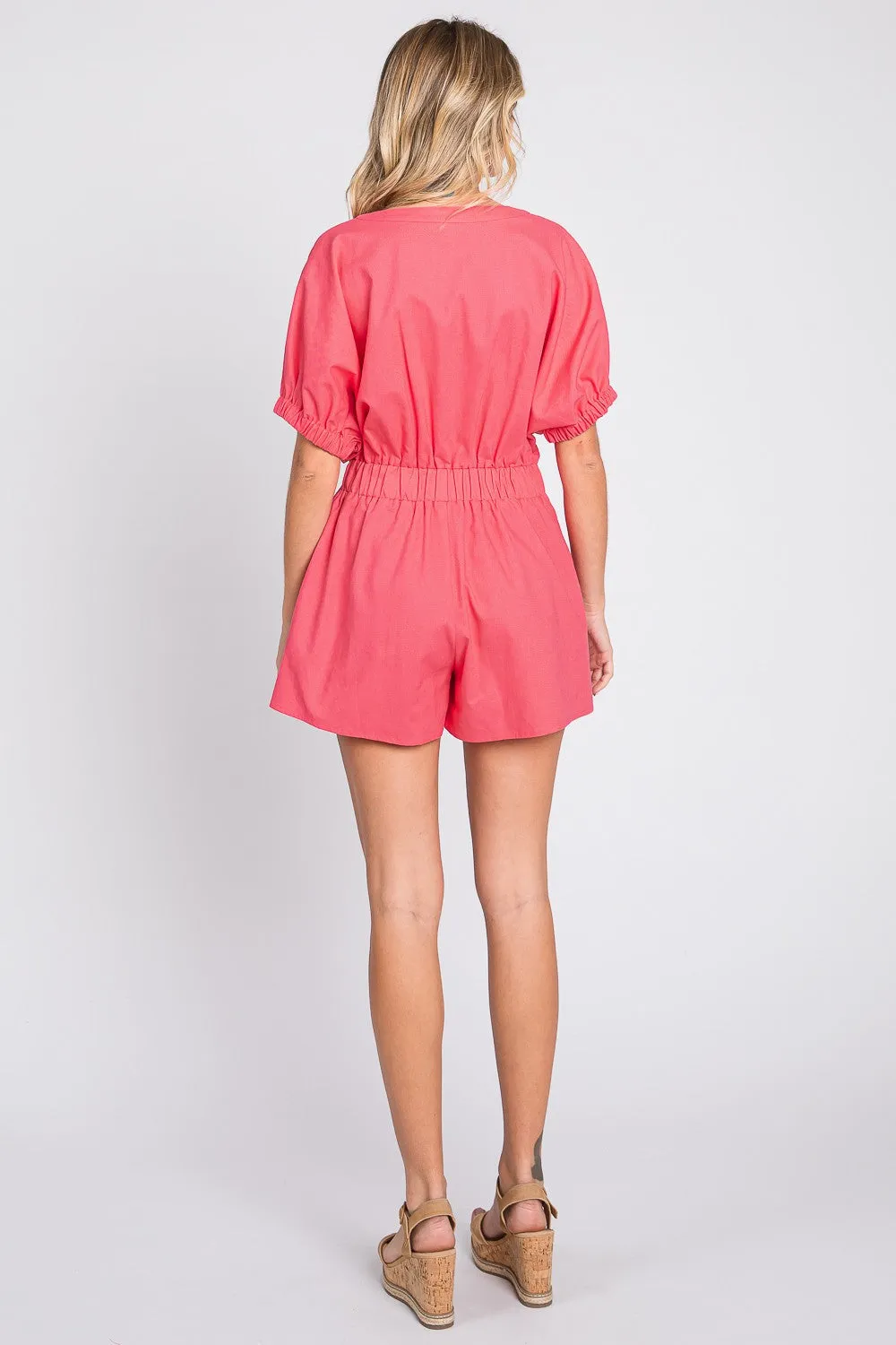 Breezy Chic Half Button Linen Romper