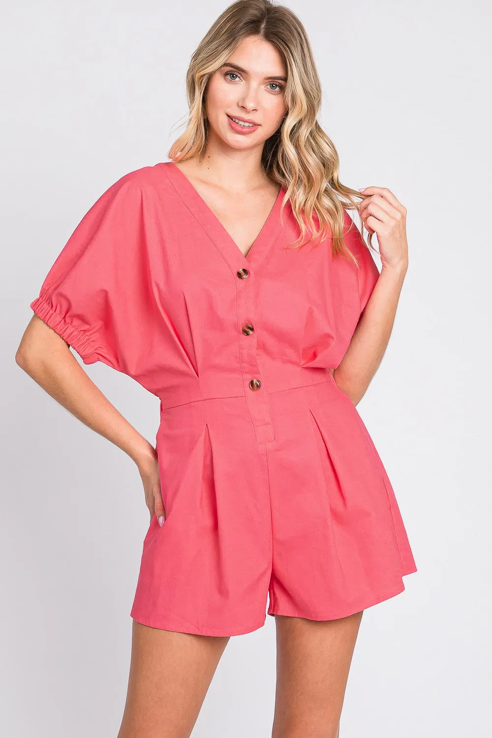 Breezy Chic Half Button Linen Romper