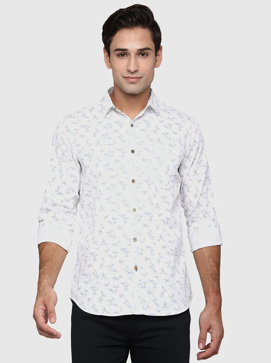 Bright White Printed Slim Fit Semi Casual Shirt | JadeBlue