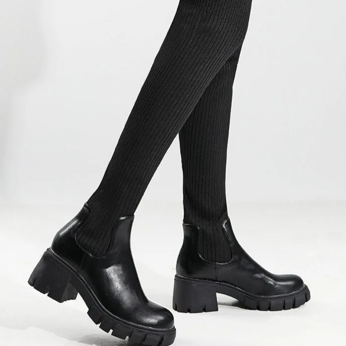 British Style Chunky Heeled Thick-soled Boots