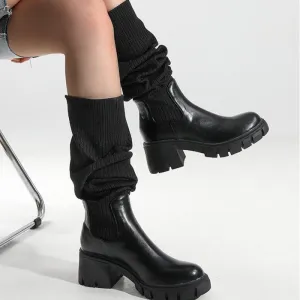 British Style Chunky Heeled Thick-soled Boots