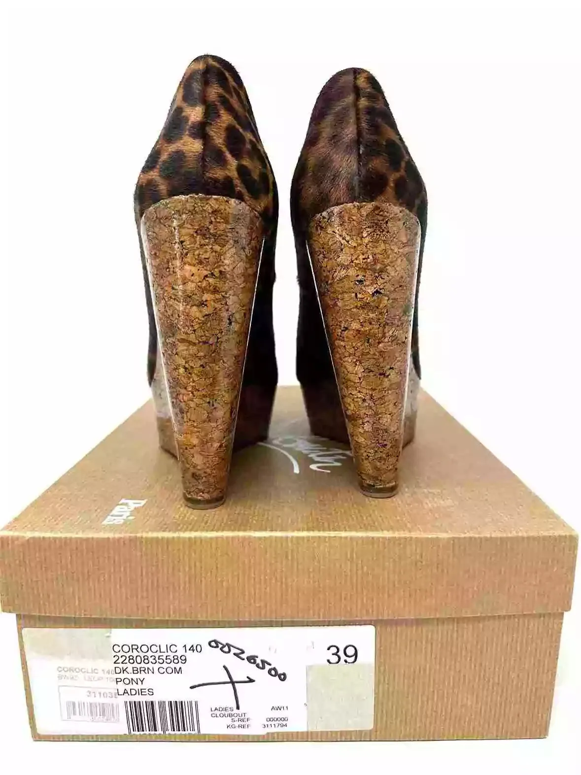 Christian Louboutin Coroclic 140 Dark Brown Pony Cork Wedges 39 UK 6