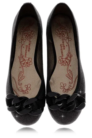 CLAUDIA GHIZZANI NINA Black Glitter Ballerinas