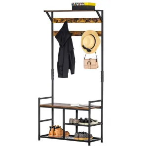 Coat Rack Stand Shoe Storage Bench with 9 Hooks Shelves 180cm