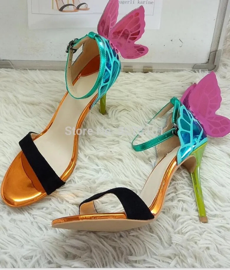 Colorful Butterfly Wing High Heel Stiletto Jewelled Party Dress Sandals