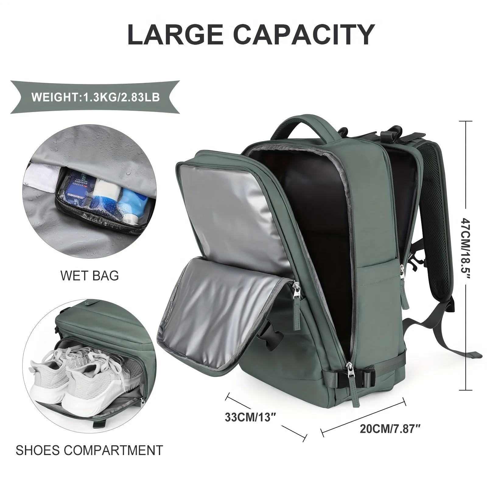 COOWOZ Venture Travel Laptop Backpack - Durable Water Resistant Carry-On with Anti-Theft System, Spacious Interior, and Laptop Sleeve - Unisex Hiking and Camping Gear Essentials for Women and Men