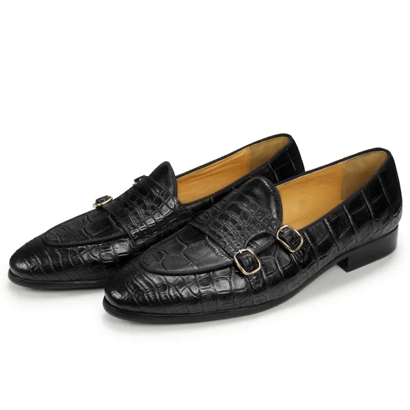 CrocoChic Genuine Leather Crocodile Slip-on Dress Shoes