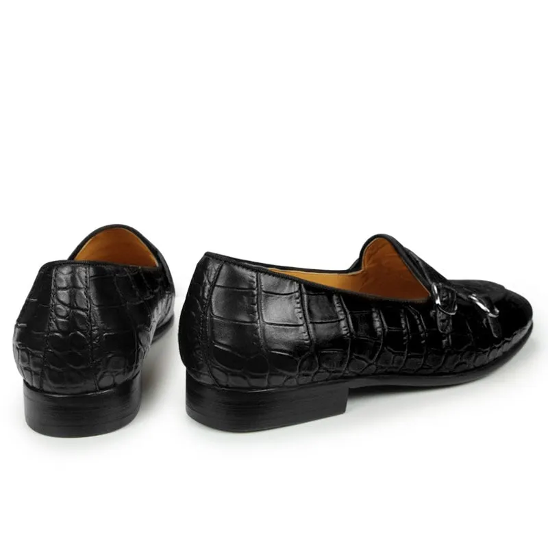 CrocoChic Genuine Leather Crocodile Slip-on Dress Shoes