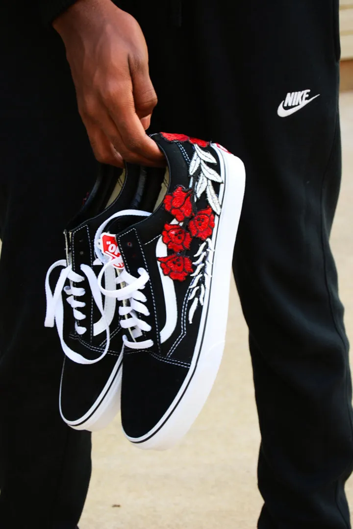 Custom Rose Embroidered "Frozen Rose" Low Vans Sneakers