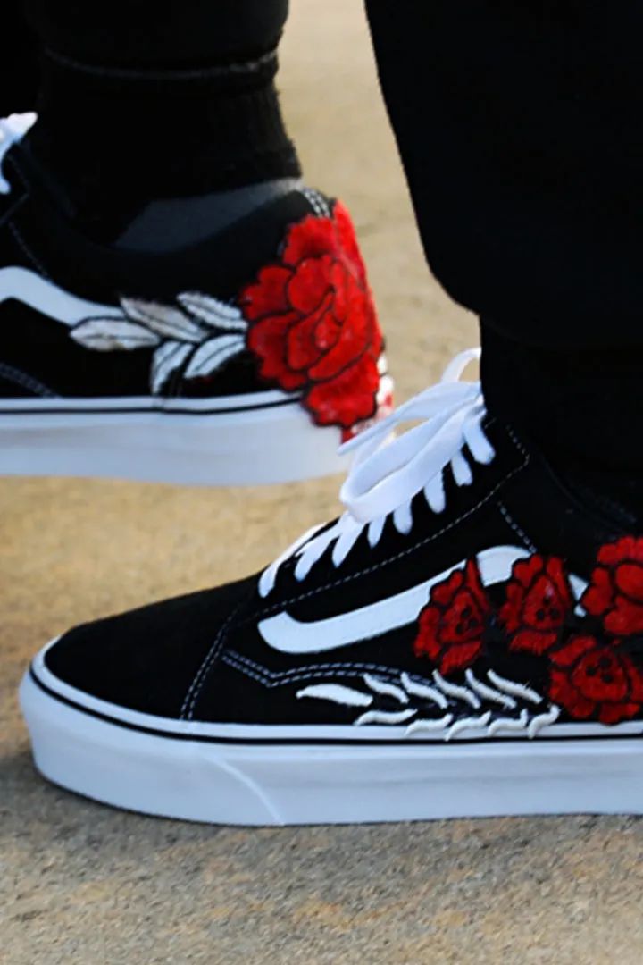 Custom Rose Embroidered "Frozen Rose" Low Vans Sneakers